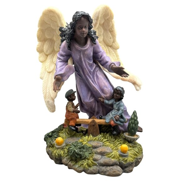 African American Guardian Angel Figurine Children On Seesaw Christmas decor - Picture 1 of 13
